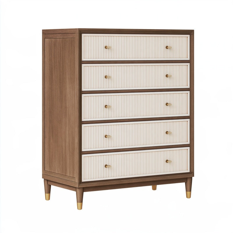 Cassettiera 90 x 45 x 120 cm in legno marrone e crema con 5 cassetti stile moderno