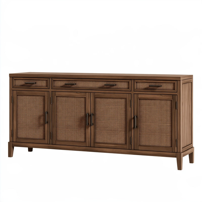 Credenza 180 x 45 x 85 cm in legno marrone con rattan - stile naturale contenitore