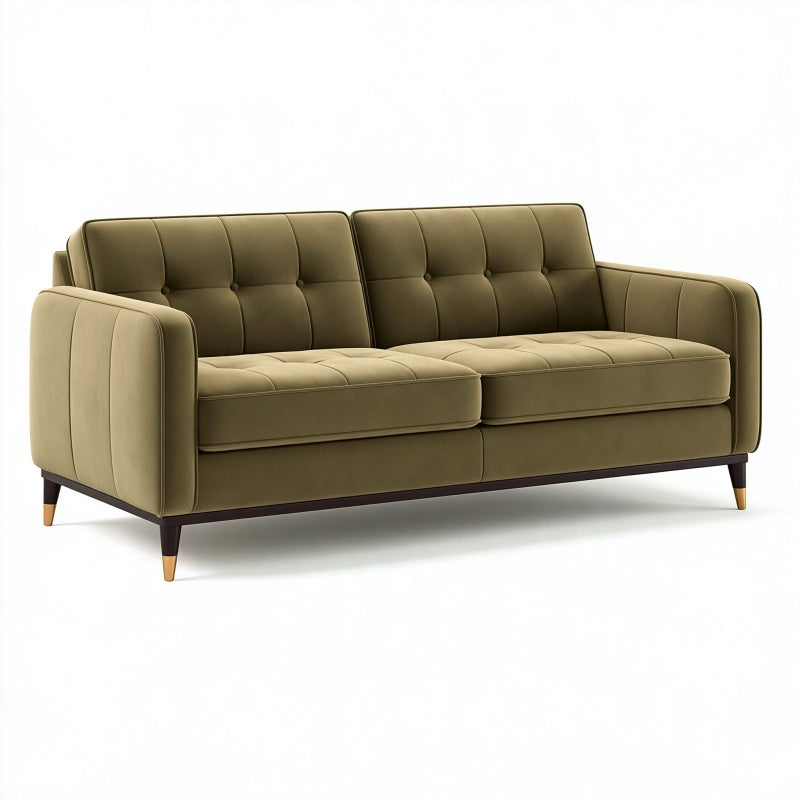 Divano 3 posti 210 cm in tessuto verde oliva - stile moderno con schienale capitonné