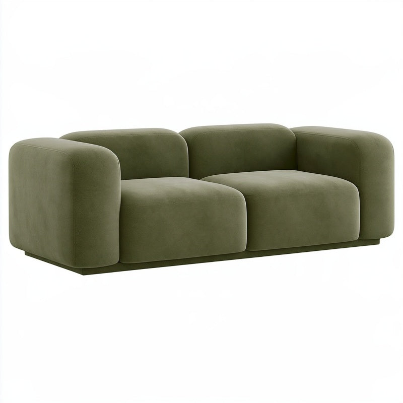 Divano 2 posti 180 x 90 x 72 cm in tessuto verde oliva - stile moderno con braccioli arrotondati