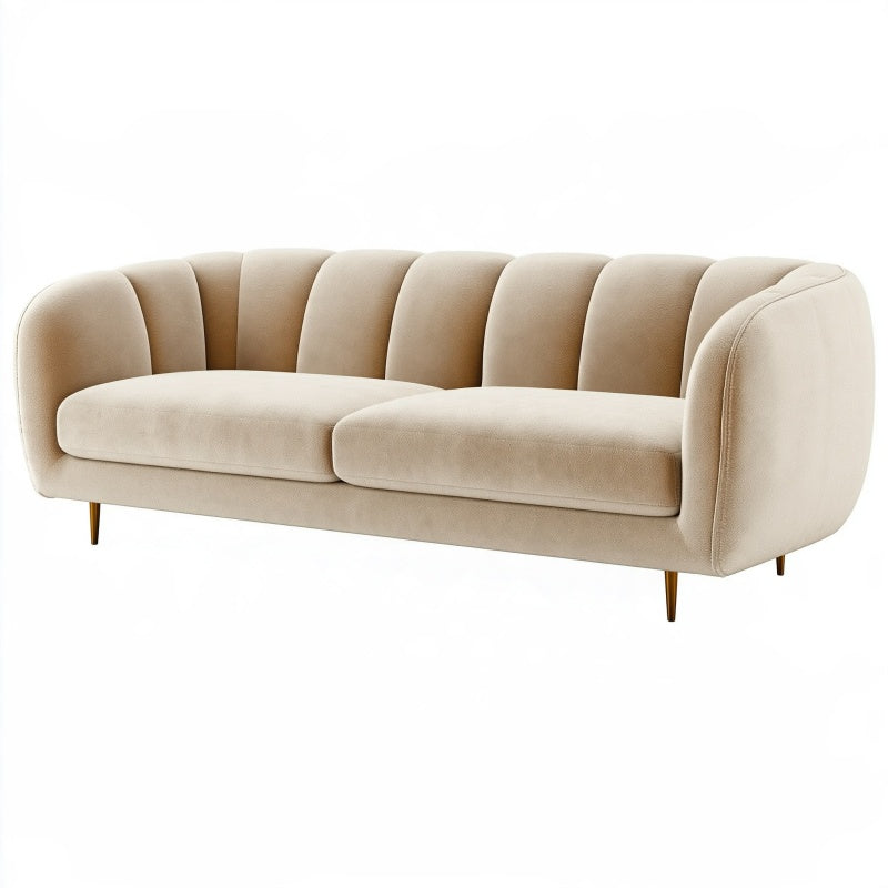 Divano 3 posti 220 cm in tessuto beige - schienale scanalato e piedini in metallo