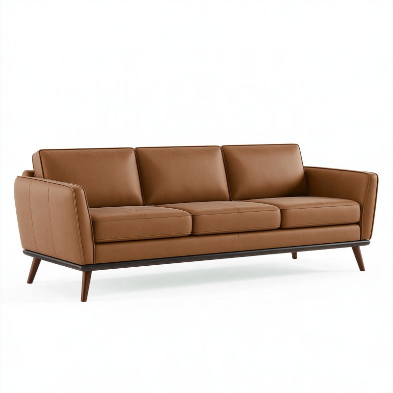 Divano 3 posti 220 x 90 x 85 cm in similpelle marrone - stile moderno per soggiorno