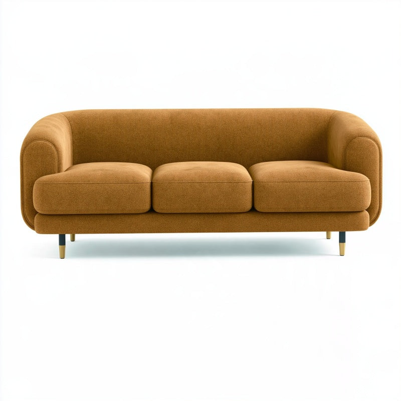 Divano 3 posti 210 x 88 x 78 cm in tessuto ocra con gambe in metallo stile contemporaneo