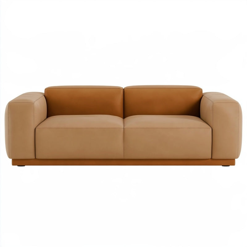Divano 2 posti 180 x 90 x 75 cm in similpelle marrone cammello stile moderno
