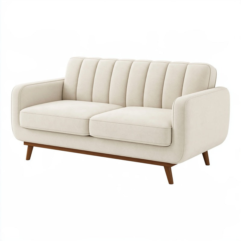 Divano 2 posti 170 x 85 x 82 cm in tessuto beige con gambe in legno stile moderno