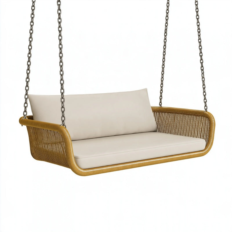 Divano sospeso 2 posti 130 x 65 x 55 cm in metallo e intreccio sintetico naturale crema per esterno
