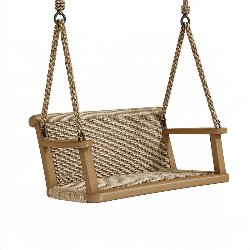 Dondolo da giardino 120 x 60 x 50 cm in legno e fibra intrecciata beige - seduta sospesa con braccioli