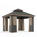 Gazebo da giardino 300 x 300 x 280 cm in metallo grigio con tende e tetto rigido