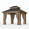Gazebo da giardino 300 x 300 cm in metallo marrone e nero con tende stile moderno
