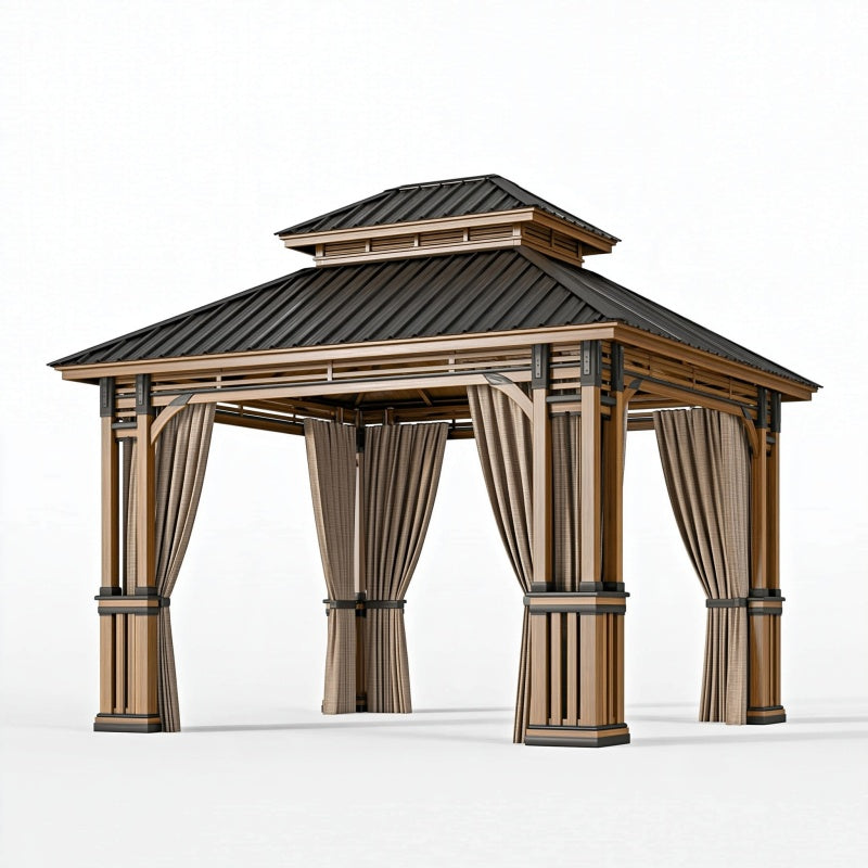 Gazebo da giardino 300 x 300 cm in metallo marrone e nero con tende stile moderno
