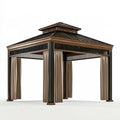 Gazebo da giardino 300 x 300 x 300 cm in metallo marrone con tende laterali - copertura ombreggiante