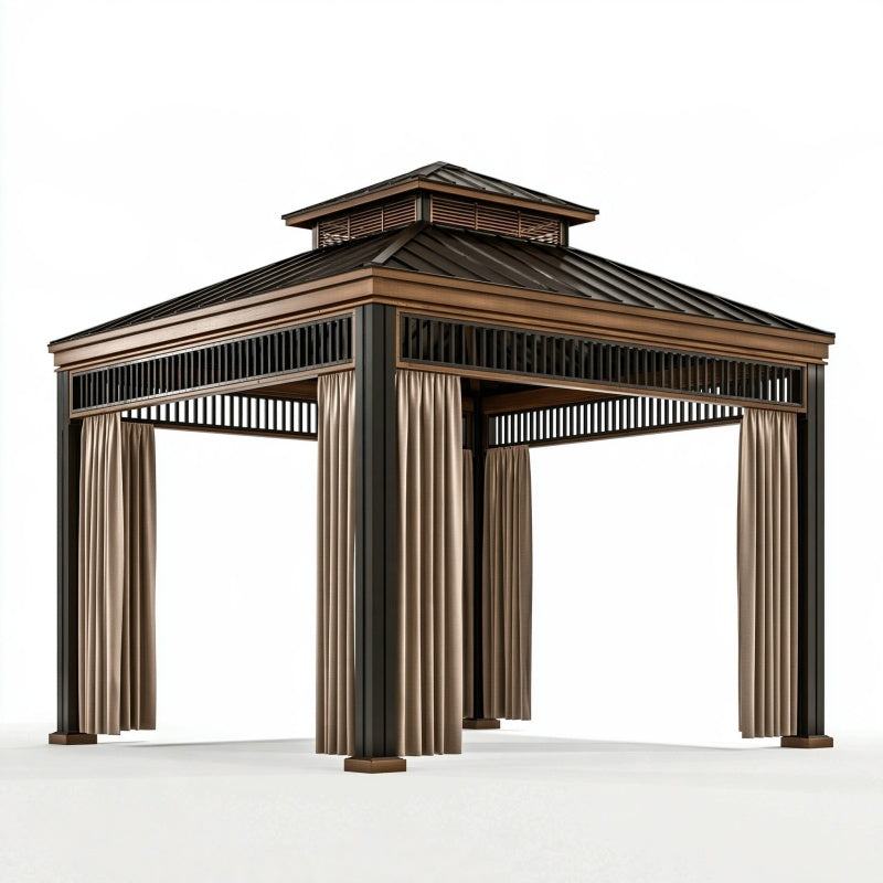Gazebo da giardino 300 x 300 x 300 cm in metallo marrone con tende laterali - copertura ombreggiante