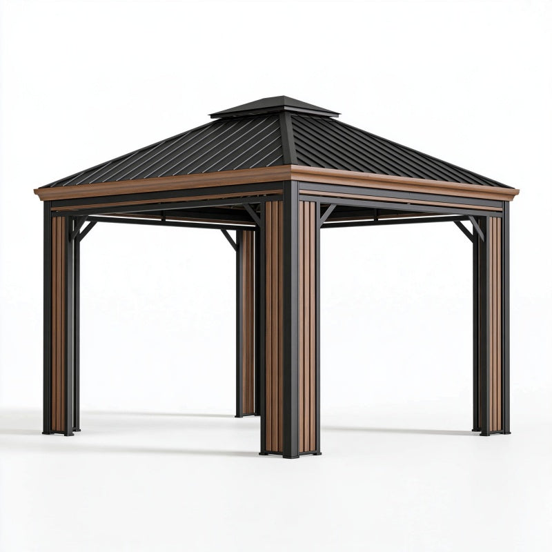 Gazebo da giardino 300 x 300 cm in metallo nero/marrone con tetto a padiglione moderno