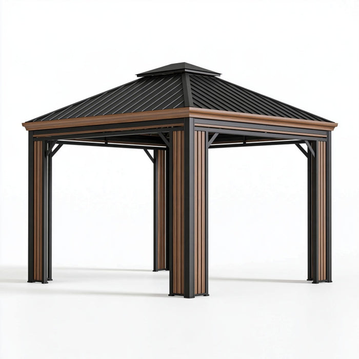 Gazebo da giardino 300 x 300 cm in metallo nero/marrone con tetto a padiglione moderno