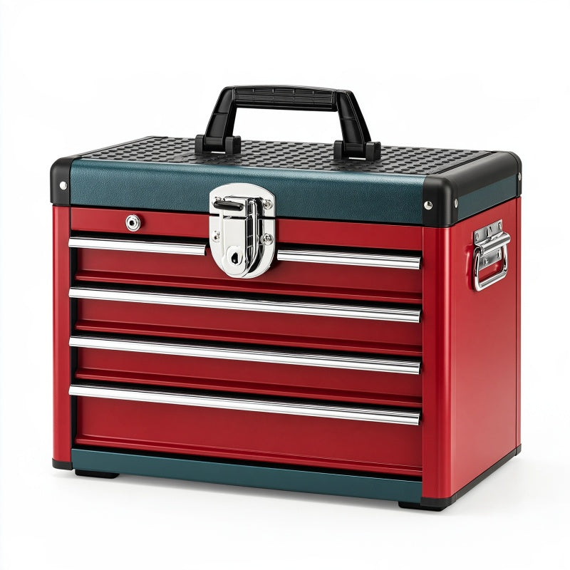 Cassettiera portautensili 50 x 25 x 35 cm in acciaio rosso con maniglia e serratura