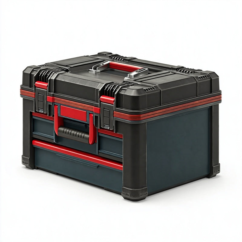 Valigetta portautensili 50 x 30 x 28 cm in plastica nera e rossa con maniglia e chiusure