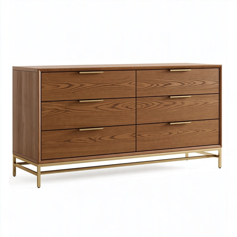 Cassettiera 160 x 45 x 85 cm in legno marrone con struttura in metallo dorato - stile moderno per camera da letto