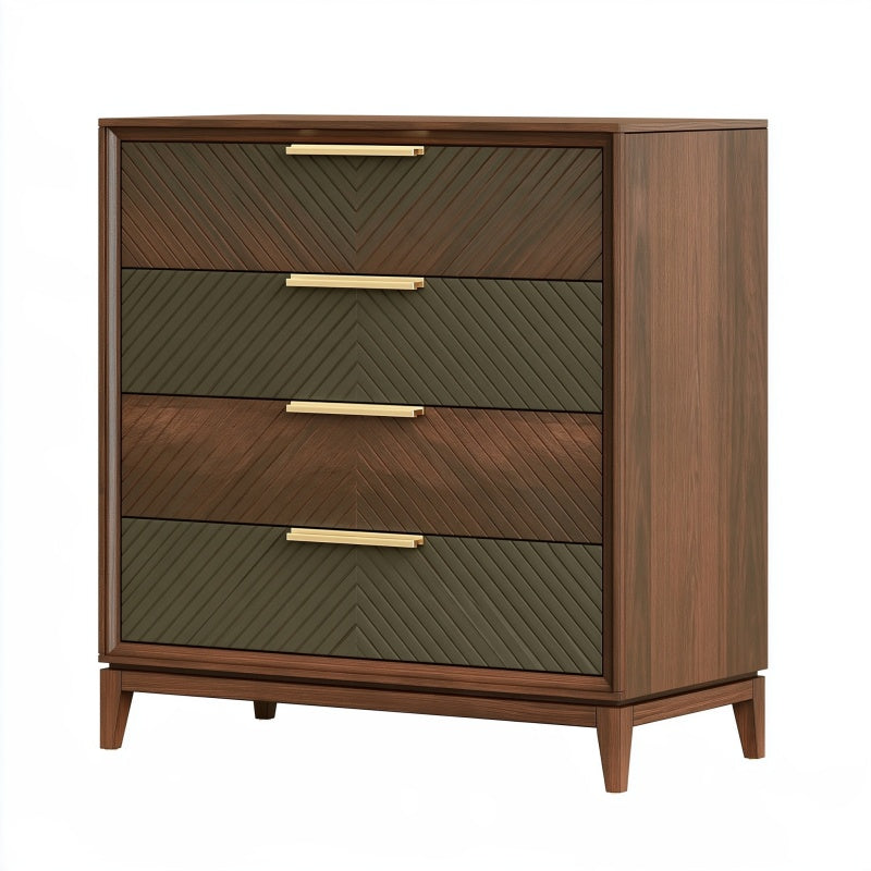 Cassettiera 90 x 45 x 120 cm in legno marrone e verde oliva - 4 cassetti stile moderno