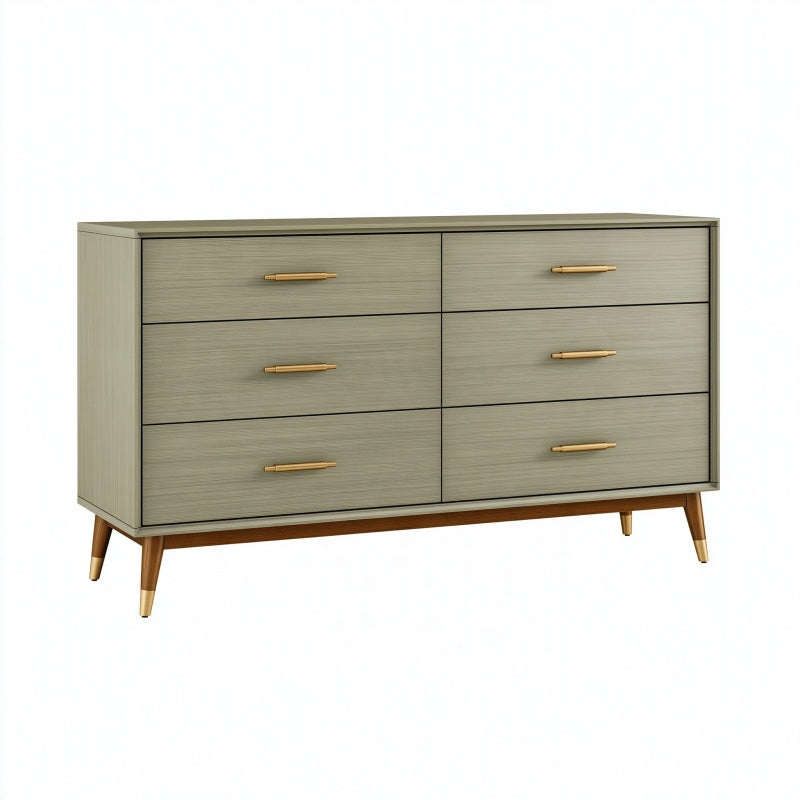 Cassettiera 160 x 45 x 85 cm in legno grigio tortora a 6 cassetti stile moderno
