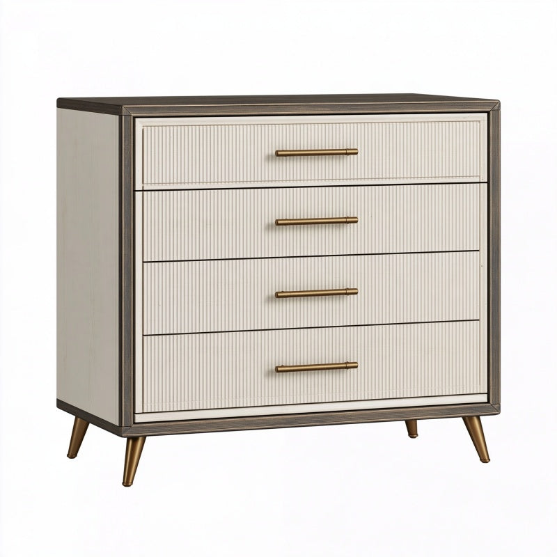 Comò 90 x 45 x 95 cm in legno crema e marrone con 4 cassetti stile moderno