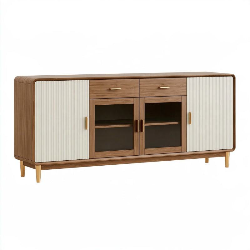 Credenza 180 x 40 x 85 cm in legno marrone e beige con ante in vetro stile moderno