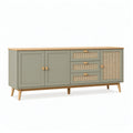 Credenza 180 cm in legno verde salvia con ante cassetti e rattan stile nordico