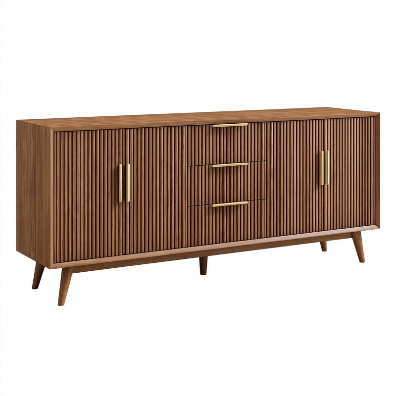 Credenza 180 x 40 x 80 cm in legno marrone con ante scanalate e cassetti